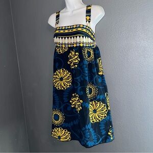BCBGMaxazaria New w $230 Tags Blue & Yellow Shift Sheath Sleeveless Dress Small